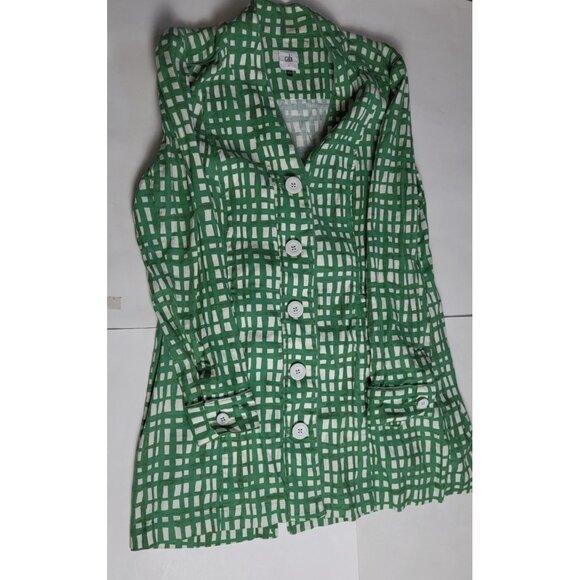 Cabi CIRCUit Green & White Linen Trench Coat Jacket or Dress Size Large - Picture 10 of 12